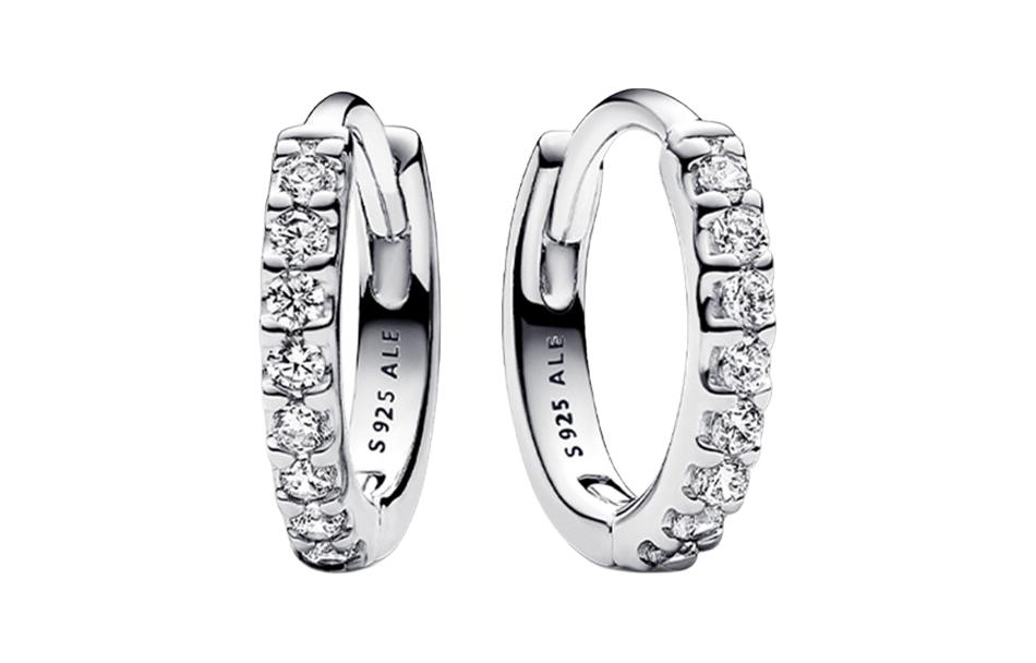 Pandora 925 Sterling Silver, Synthetic Cubic Zirconia Earrings Women's Silver 293015C01