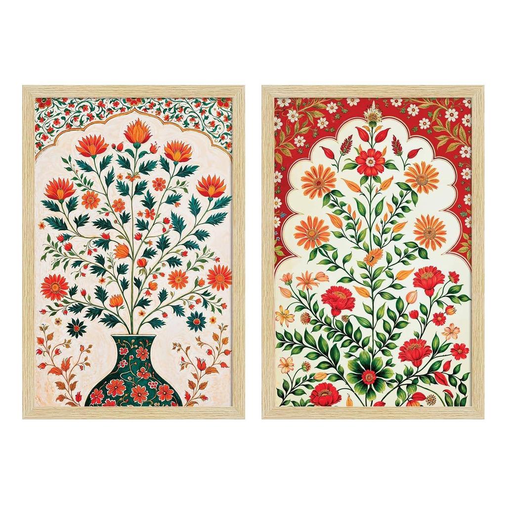 ArtX Paper Floral Art Paintings with Frame for Home Decor, Madhubani Wall