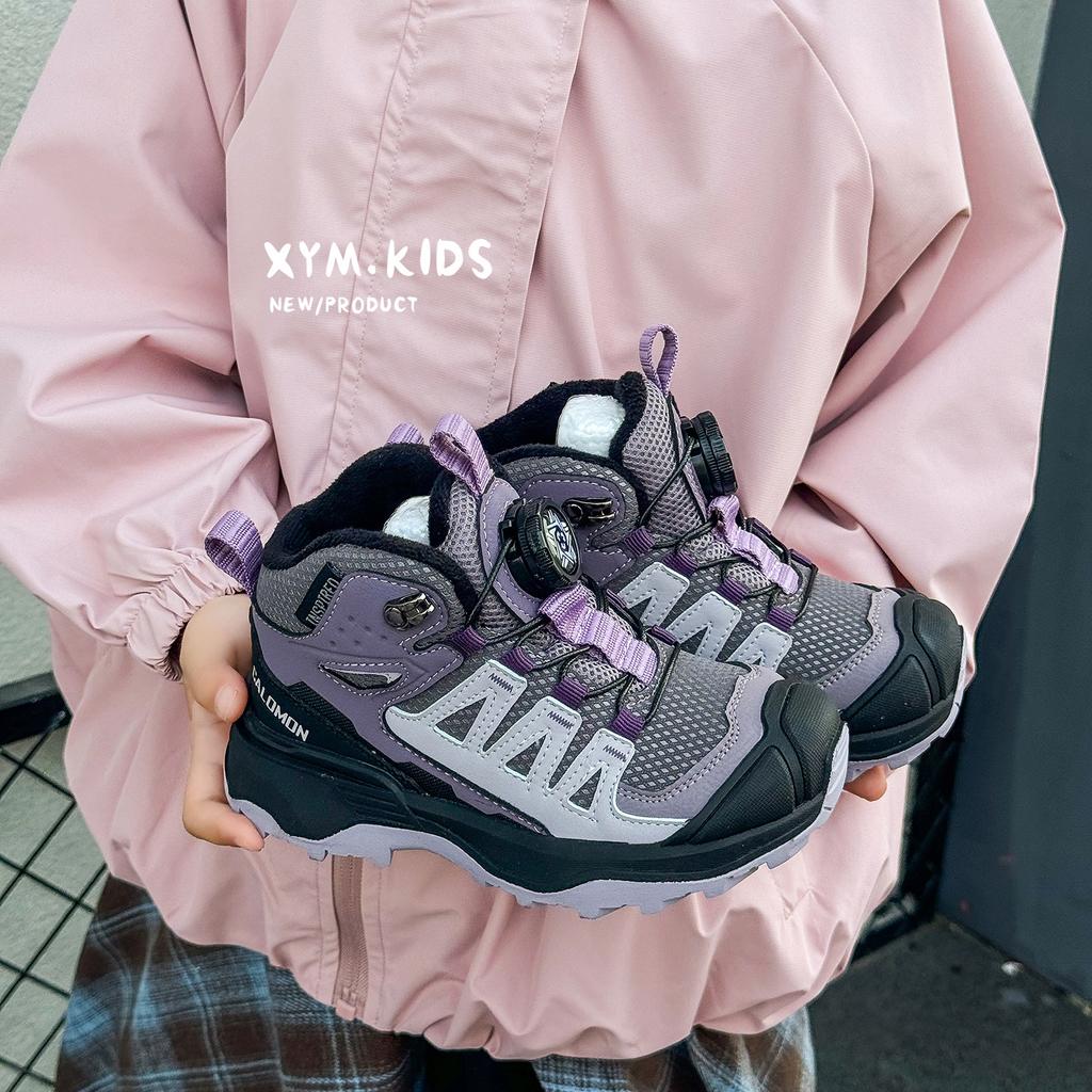 Kinderwanderschuhe zwei Baumwollschuhe 2025 Winter neue Klassenkameraden Drehverschluss Outdoor Samt Jungen und Mädchen Sportschuhe