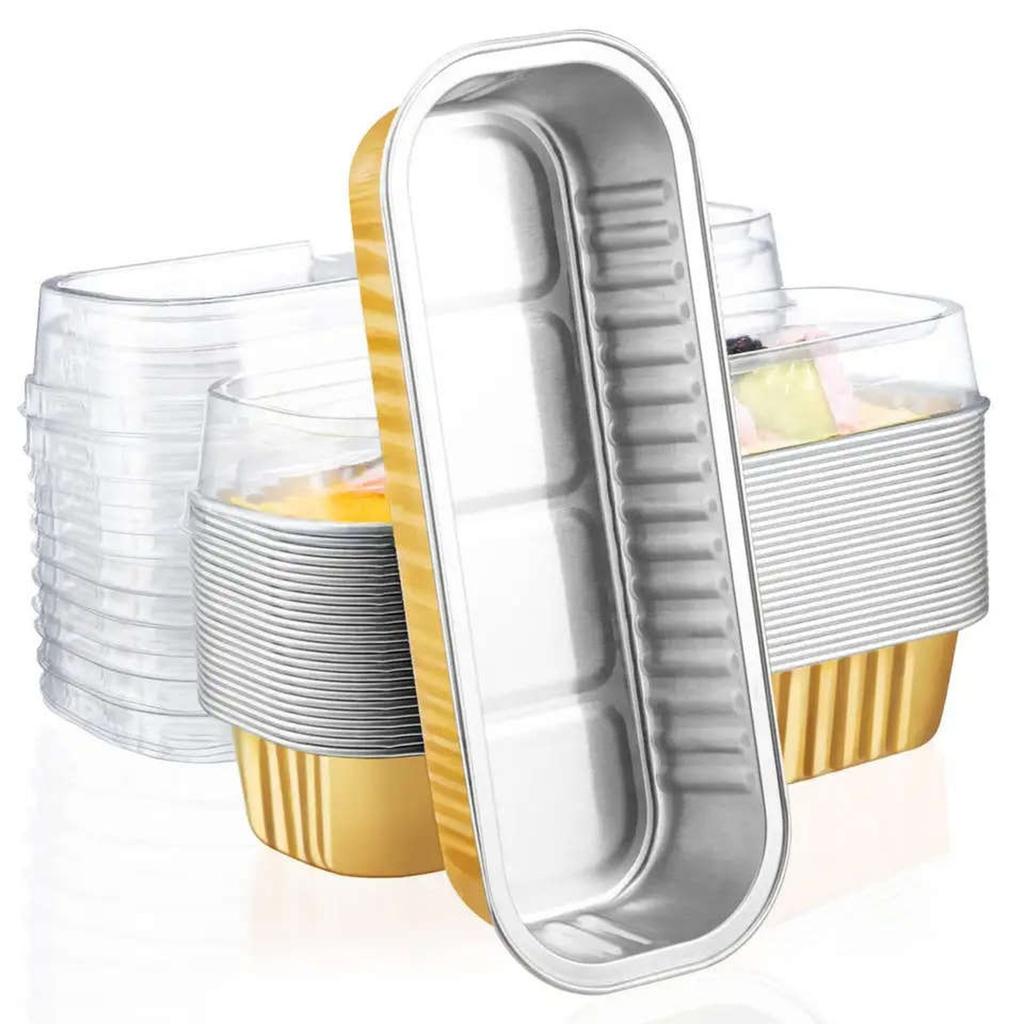 10pcs  Bread Tray (with Lid) - Sturdy And Stackable Aluminum Foil Can, Suitable For Cupcakes, Caramel Pudding, Cheesecake