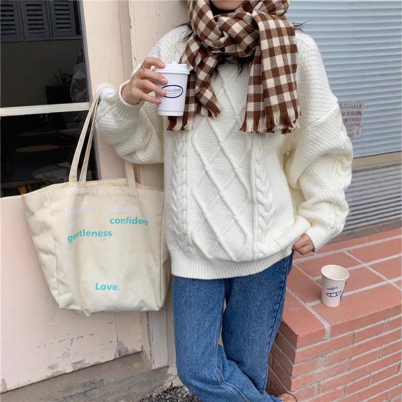 Drehroter Herbst- und Winterpullover mittlerer Länge, verdickt, locker außen, Strickpullover im Lazy-Wind-Stil, Damenpullover mit niedrigem Rundhalsausschnitt