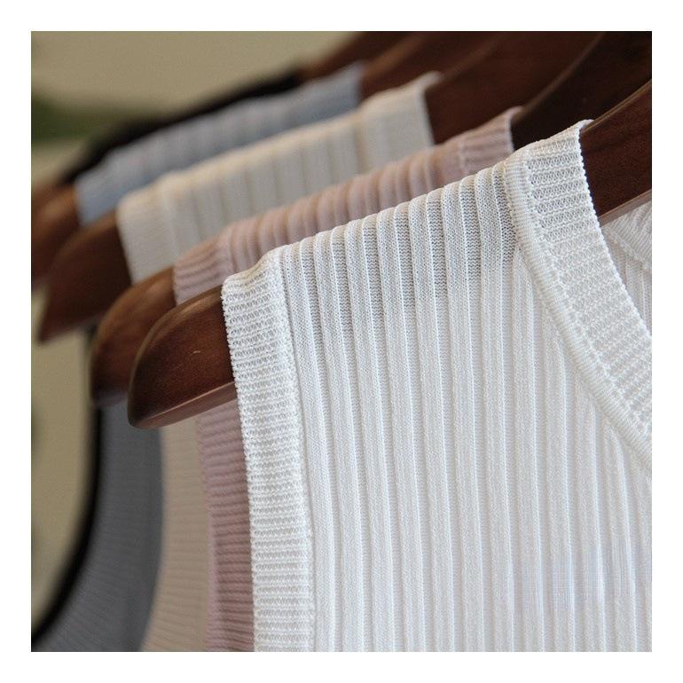 Letní široká ramínka s kulatým výstřihem Módní tenká část Ledová hedvábná pletená vesta bez rukávů Dámské Jednobarevné topy