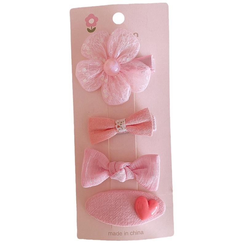 4-piece New Spring Pink Tulle Bow BB Clips for girls.Light Tulle Texture,sweet Pink-rose color,Korean style.Versatile for Bangs