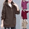 Women Winter Hoodie Thick Fleece Drawstring Hooded Outerwear Full Sleeves Zipper Closure Windproof Cardigan Jacket with Pockets