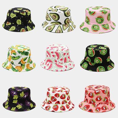 Cappello a secchiello con stampa di frutta creativa Unisex per tempo libero all'aperto Cappello da pescatore Estivo Spiaggia Protezione UV Cappelli da sole Panama Bob
