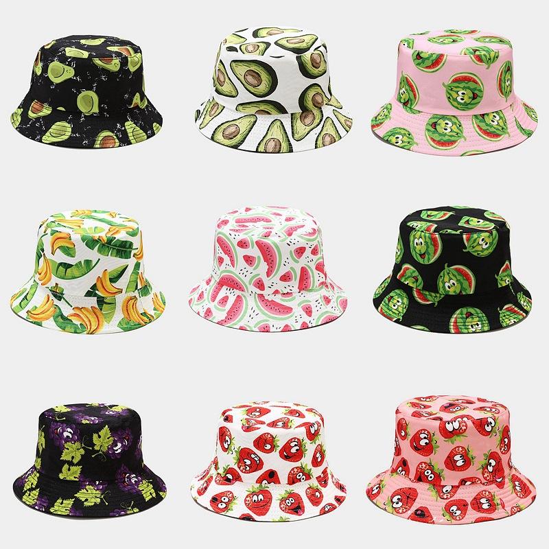 Creative Printed Fruit Pattern Bucket Cap Unisex Outdoor Leisure Fisherman Hat Summer Beach Uv Protection Sun hats Panama Bob