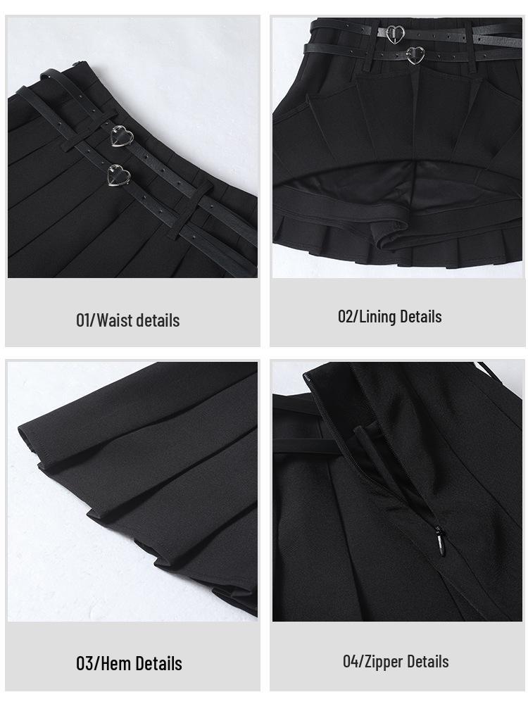 2025 Versatile College Style High Waist Pleated Skirt with Double Belt - Slimming & Anti-Exposure