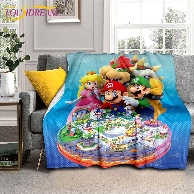 Mario Bros 3D-gedruckte Kunst-Fleece-Decke für Betten, Wandern, Picknick, dicke Steppdecke, modische Tagesdecke, Fleece-Überwurfdecke