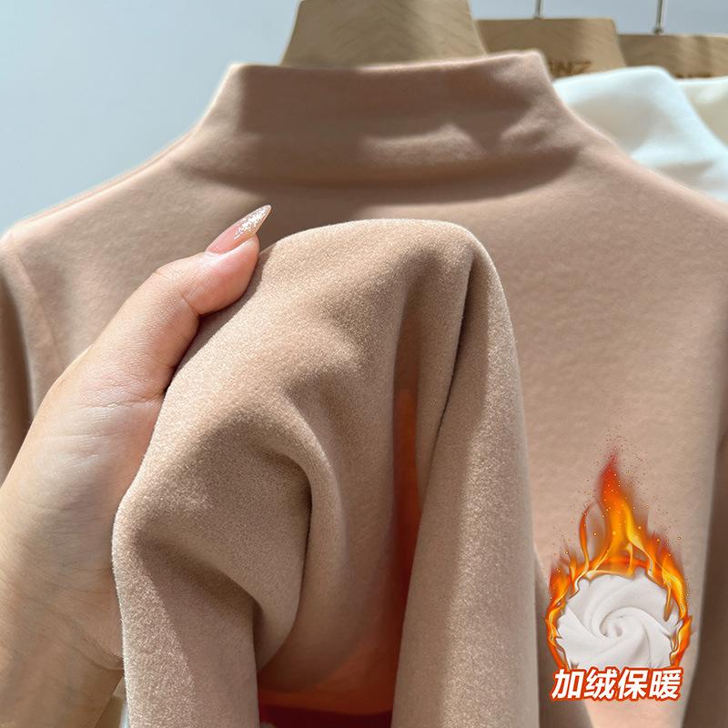 Women's Mock Neck Long Sleeve Top Loose Fit Commuter Undershirt Thick Fleece Thermal Base Layer