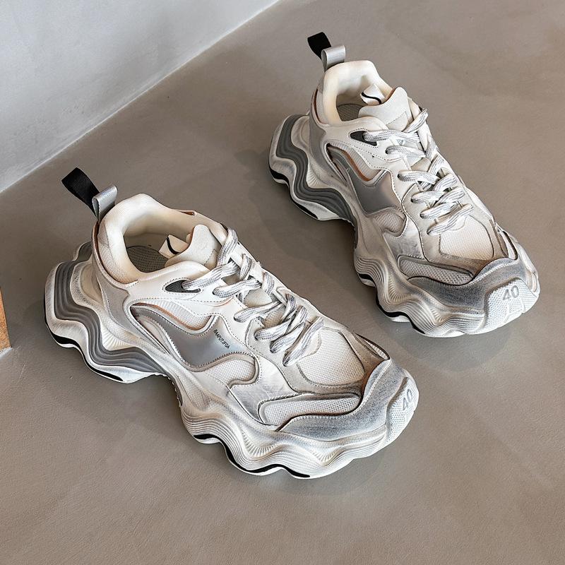 Wavy Platform Sneakers: Women's Spring/Summer 2025 Trendy Mesh Dad Shoes