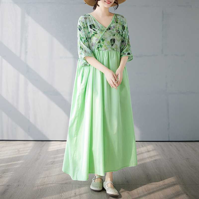 

Летнее лоскутное платье в стиле ретро, длинная юбка One size