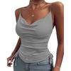 Summer Sexy Camisole Women Slim Fit V Neck Draped Collar Spaghetti Strap Sleeveless Tops Side Ruched Drawstring Tank Tops