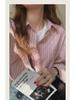 2024 French Style Blue & Pink Striped Long-Sleeve Shirt - Niche Casual Design