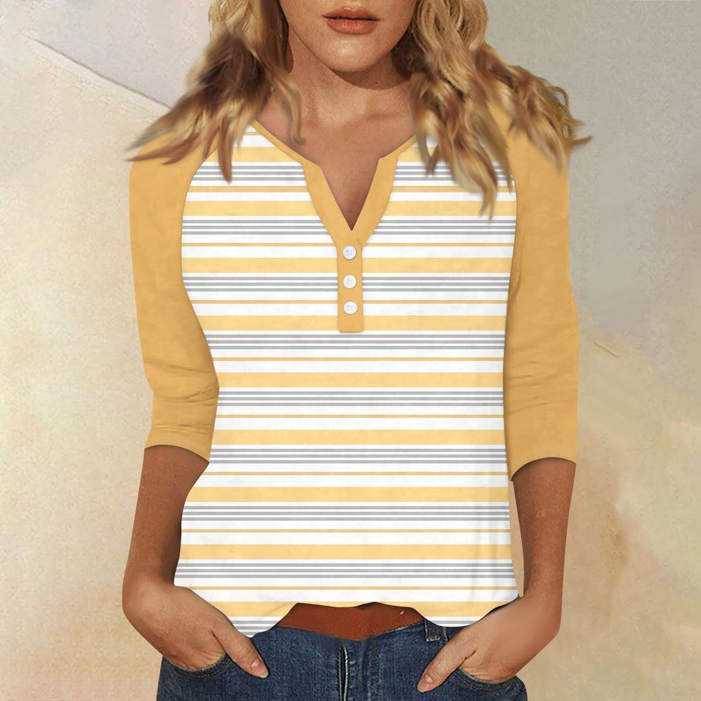 Mujer Camiseta Camiseta Estampado Botón Manga 3/4 Diario Fin de semana Moda Básico Escote en V Regular Top