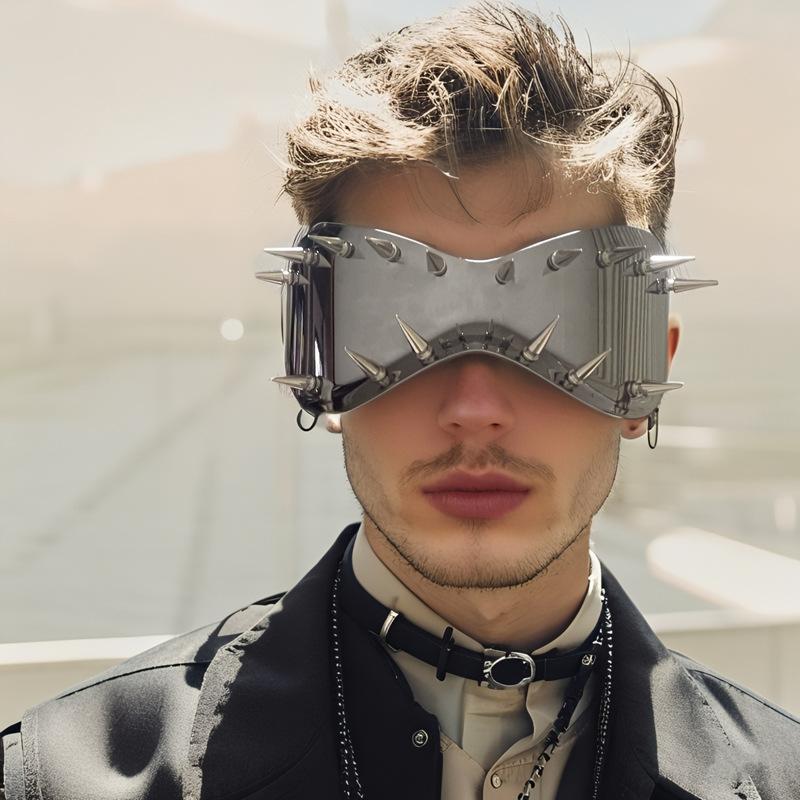Large-frame, riveted, tech-style, European and American cycling sunglasses with a unique design DIY Punk street style party eyewear