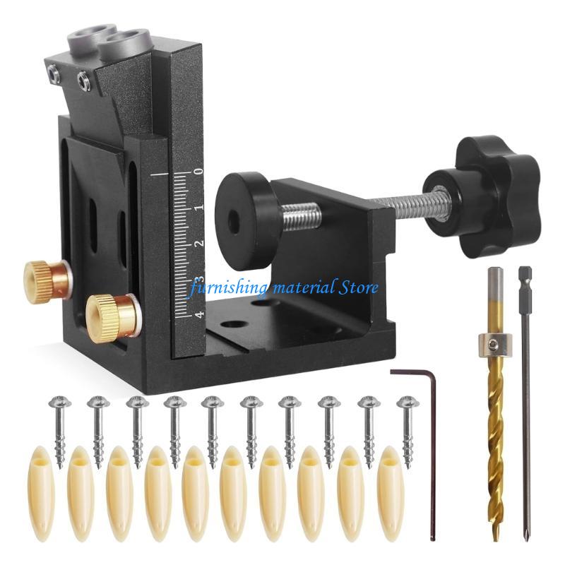 Y5GD Adjustable Woodworking Doweling Jig Set Pocket Hole Jig Drilling Guide Locator