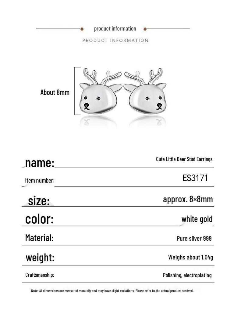 Original 999 Sterlingsilber Ich liebe dich Hirsch Ohrstecker - Süß, Niedlich, Europäischer & Amerikanischer Mori-Stil für Weihnachten