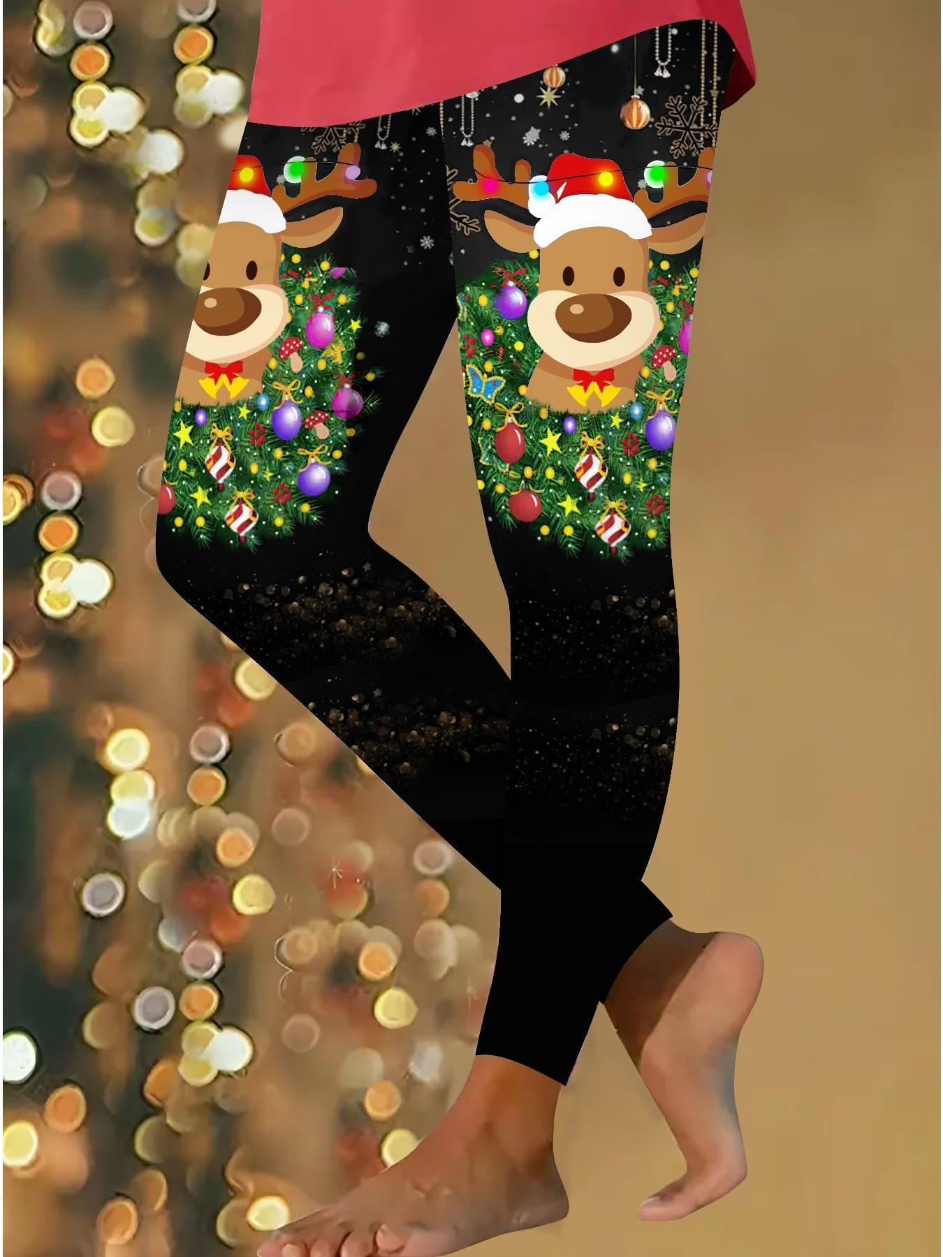 

Womens Christmas Festival Prints Stretch Yoga Leggings Fitness Running Gym Sports Active Pants XXL чорний
