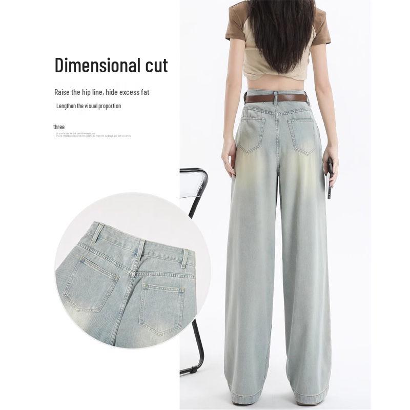 2024 Women's Plus Size Drapey Straight Leg Wide Leg Jeans - Floor Length Petite Fit