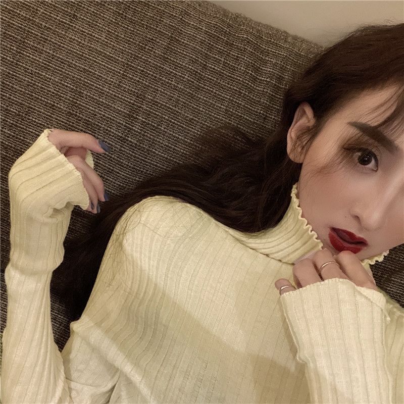 Dámský luxusní podzimní zimní šedý rolák Slim Fit Pletený Volný Krk Přiléhavý Měkký Základní Top