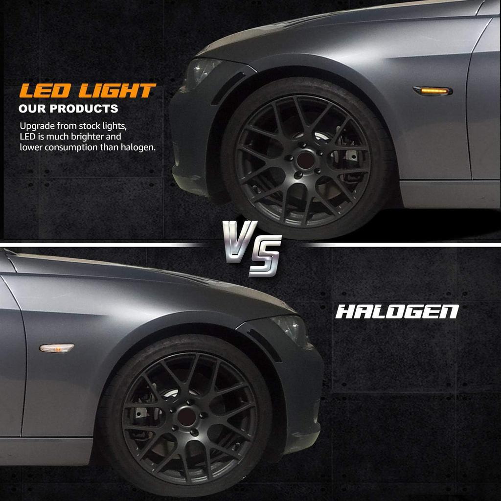 LED Side Marker Turn Signal Lights Smoked Lens Compatible with BMW E90 E91 E92 E93 E46 E53 X3 E83 X 1 E84 E81 E82 E87 E88