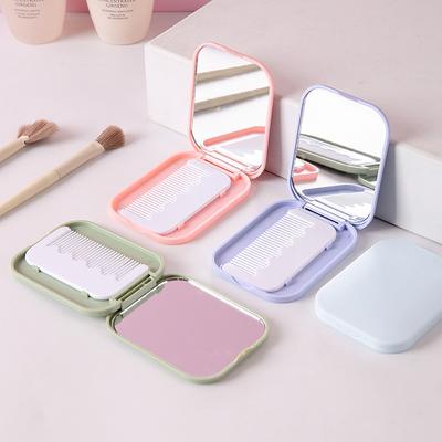 1PC Small Mirror Comb Set Solid Color Fashion Portable Folding Makeup Mirror With Comb For Girl Gift Makeup Tools Vanity Miror