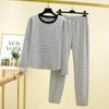 Casual Loose Two-piece Black and White Striped Home Clothes Plus Velvet and Thickened Women's Suit That Can Be Worn Outside