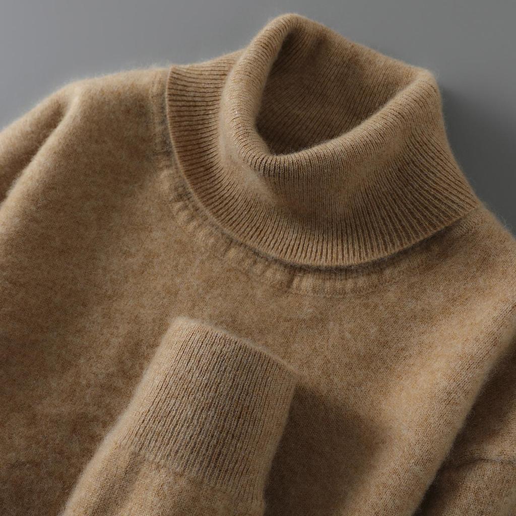 100% Pure Wool Men's High Neck Loose Knit Cashmere Sweater - Autumn/Winter Pullover Sweater