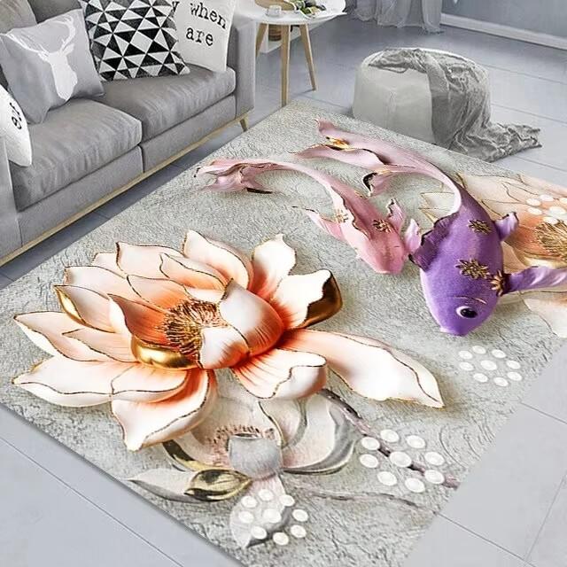 Vintage Floral Pattern Carpet Home Decor Living Room Rug Sofa Coffee Table Mat Washable Non-slip Bath Kitchen Bedroom Floor Mat