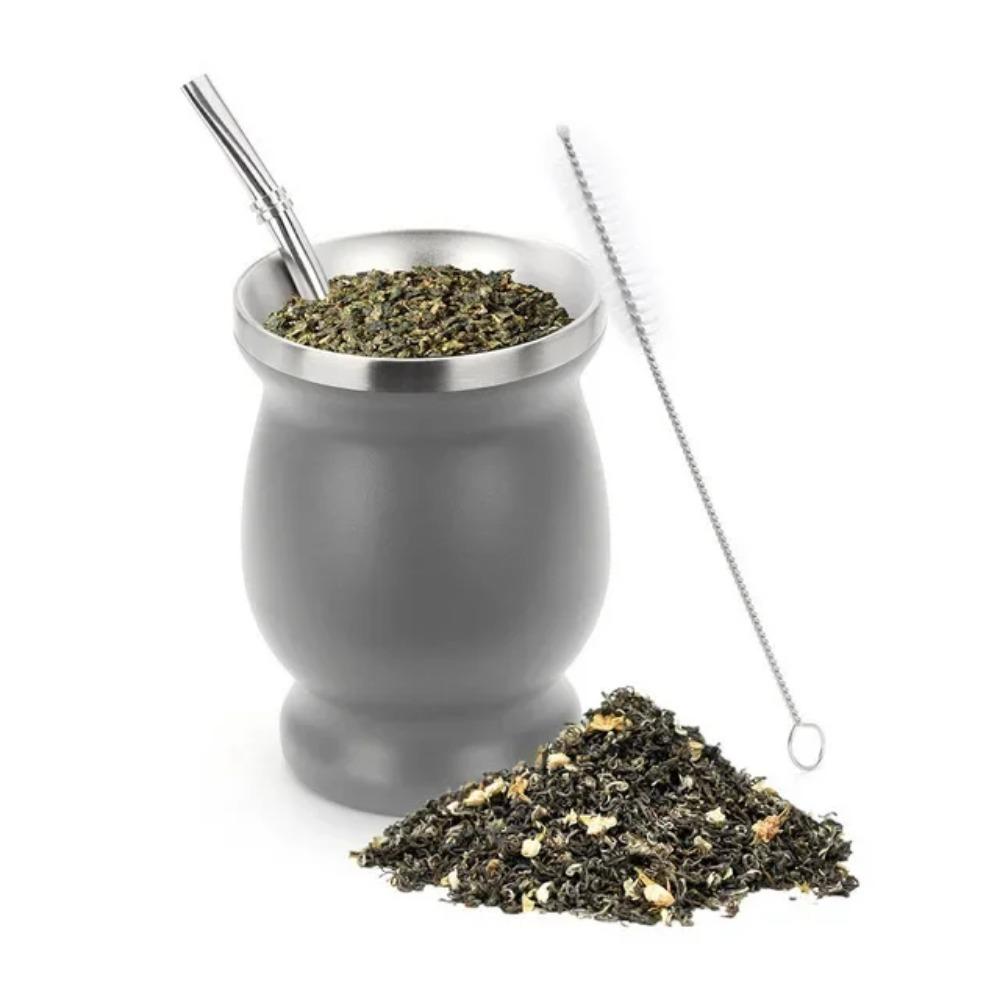 230ML 304 Stainless Steel Mate Cup Double Wall 8oz Portable Tea Mug Mate Gourd with Bombillas and Cleaning Brush