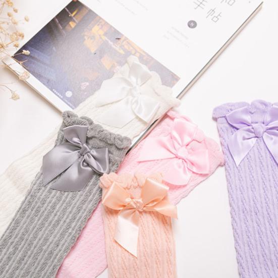 32cm Kids Girls Lace Bowknot Knee High Knee Long Soft Cotton Socks Stockings