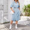 Denim Dress for Women Short Sleeve Jean Dress Button Down Lapel Shirt Dress Summer