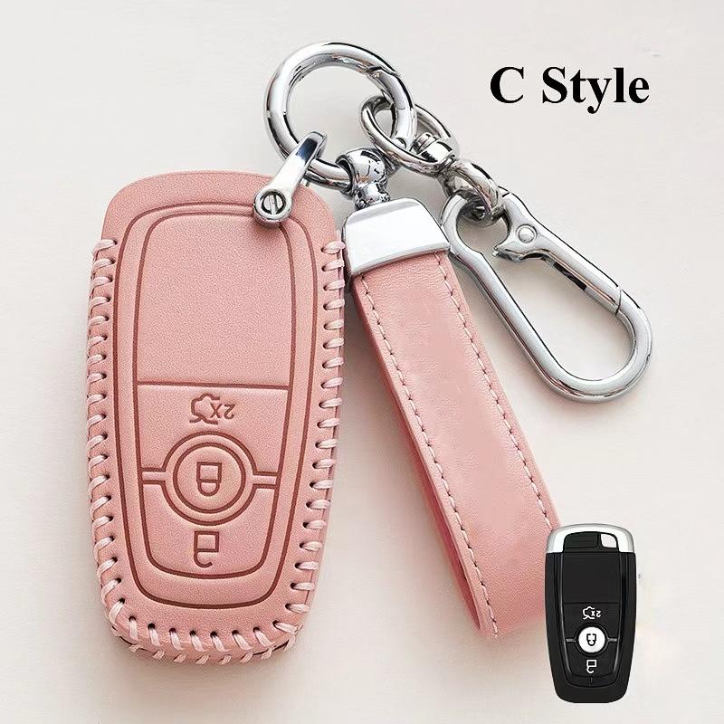 3 4-Tasten Leder Auto Schlüsselhülle Abdeckung für Ford Explorer Mustang Fusion Escape F150 F250 F350 F450 F550 Ford Raptor 2020 2021