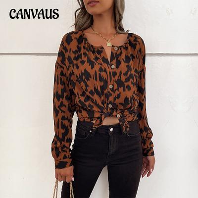 Frühling und Herbst Damen Bluse Tops Langarm Leopard Design Shirt