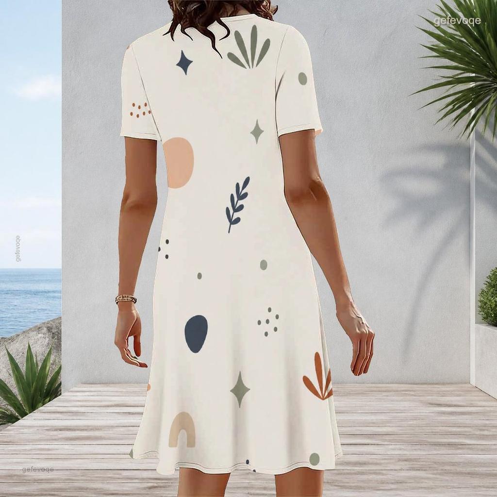 Women Plus Size Round Neck Short Sleeve Polka Dot Printed A Line Midi Dress