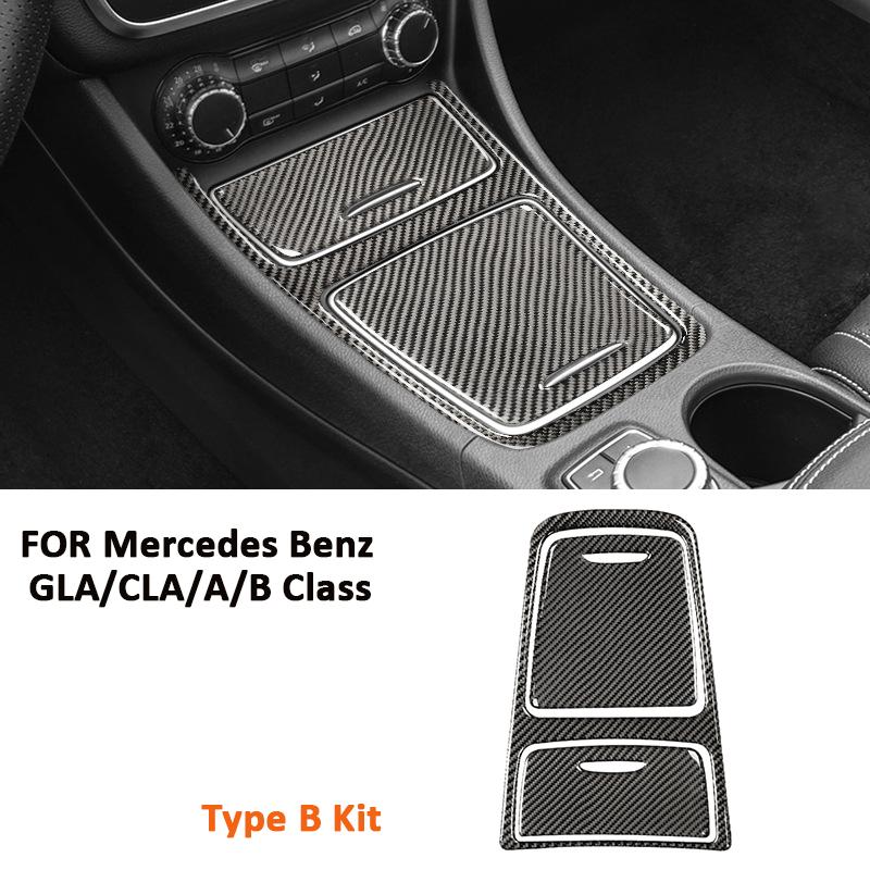 Kohlefaser Auto Mittelkonsole Aufbewahrungsbox Panel Verkleidung Abdeckung Dekoration Innenraum Aufkleber Für Mercedes Benz GLA CLA A B Klasse
