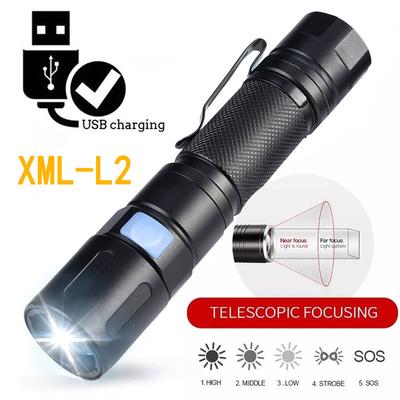 Zoomable 5 Modes USB Camping Torch Clip LED XML-L2 Flashlight
