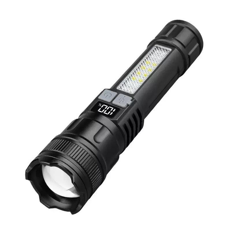 Rechargeable Led Flashlight Super Bright Mini Work Light 3 Modes Waterproof Portable Cob Tactical Torch Zoomable Camping Lantern