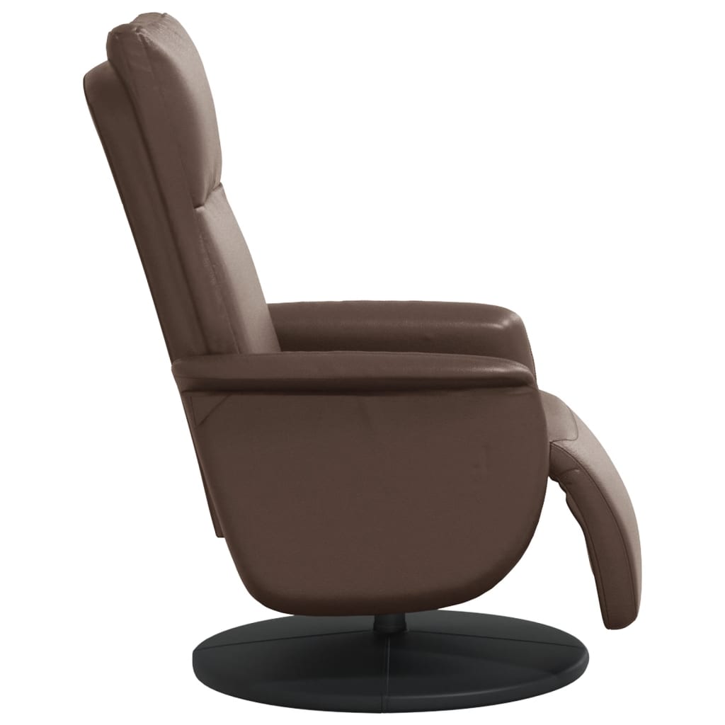 Folding Armchair With Footrest, Brown, Faux Leather