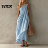 Casual Dress Women Women's Summer One Shoulder Beach Sundress, Pleated A-line Party Wear Flowy Long Dress, Loose Travel Vacation