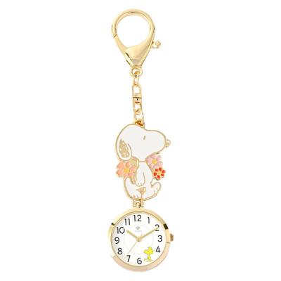 Fieldwork Analog Pocket Watch with Snoopy PEANUTS Keychain Japanese Movement Comes In Special Can Be Used As a Bag Charm or with a Carabiner Gold