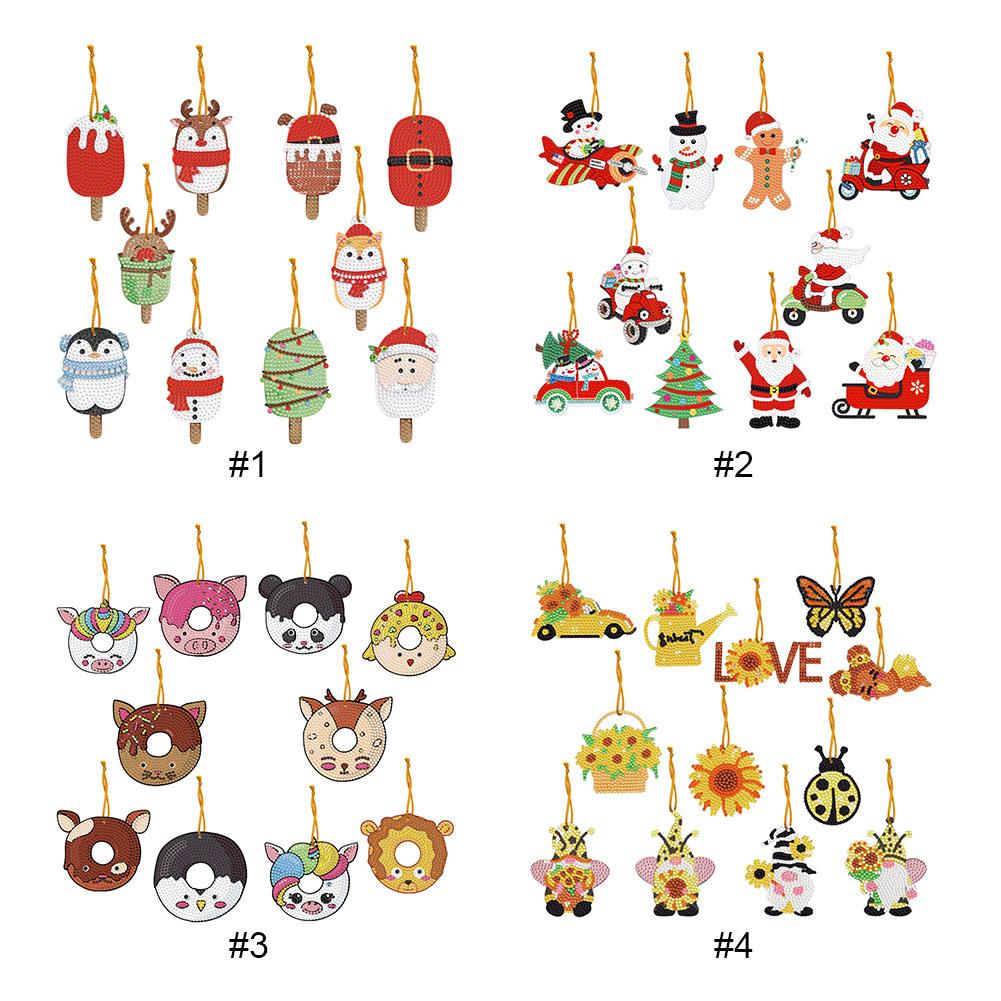 10 peças de pingentes de pintura de diamante em forma especial broca 5D faça você mesmo ornamento pendurado desenho animado de lado único para crianças adultos presentes de natal