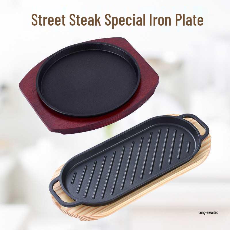 Cast Iron Rectangular Teppanyaki Barbecue Plate for Steak, Fish, and More