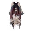 Damen Winter Schal Mit Fransen Schlitz Colorblock Karomuster Gestrickter Wickelschal Warmer Kunstkaschmir Umhang Büro