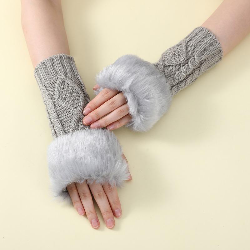 1pair Women's Coffee Colored Short Knitted Gloves with Exposed Fingertips, Winter Warm and Stylish