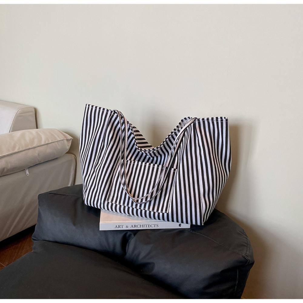

Simple Striped Shoulder Bag Classic Design Shopping Bag New Striped Tote Bags for Women чёрный