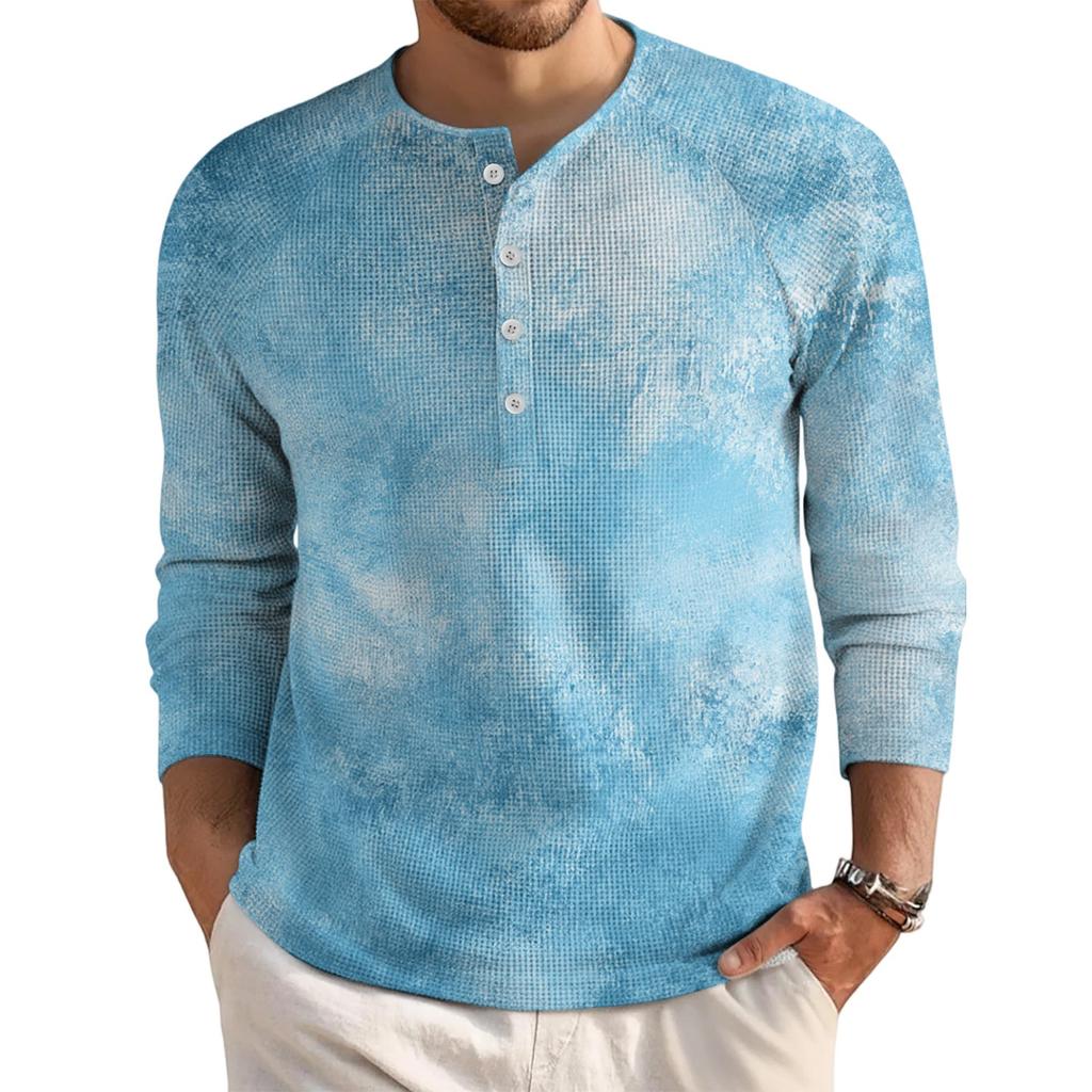 Pánský volný ležérní top s límečkem na knoflíčky a dlouhým rukávem