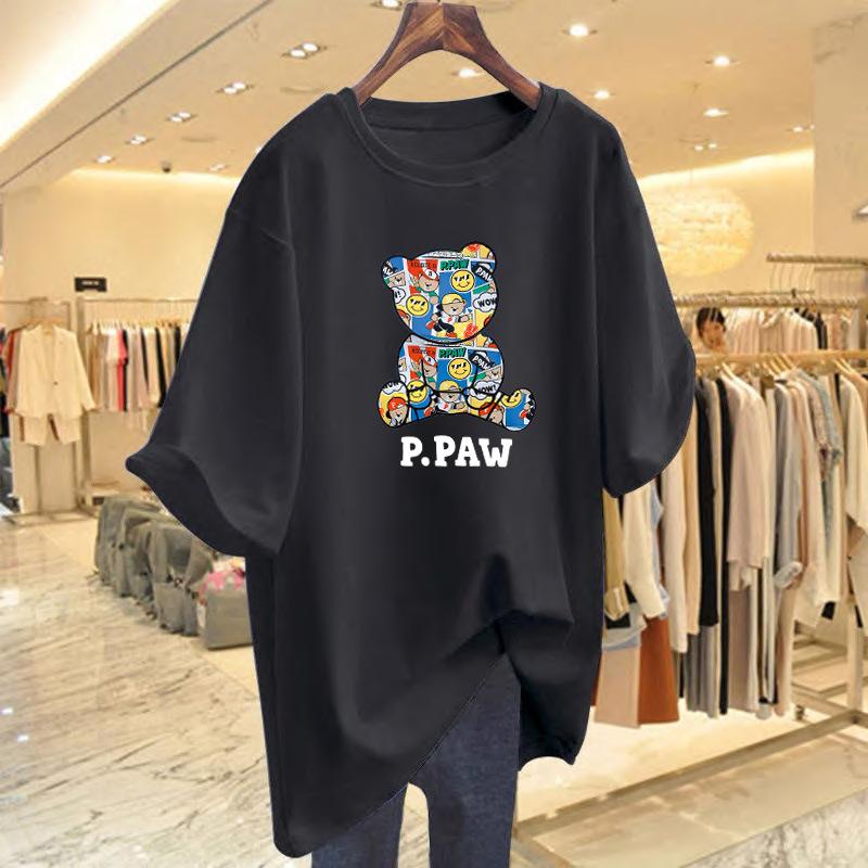 Bear Printed Cotton T-shirt Short-sleeved Women's Summer New Loose Top Bottoming Shirt
