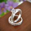 Women Engagement Wedding 2Pcs Ring Set Cubic Zirconia White Silver Plated Rings