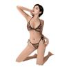 Leopard print erotic underwear comfortable three-point sexy neck strap underwear set small breasts gather sexy qqny